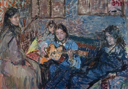 Paulo Ghiglia (Firenze 1905 Roma 1979) Figure Olio su tela, cm. 70x100....