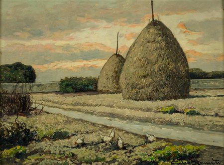 Gino Romiti (Livorno 1881 1967) Pagliai Olio su faesite, cm. 30x40. Firmato...