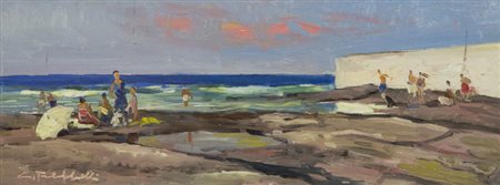 Cafiero Filippelli (Livorno 1889 1973) Marina Olio su tavola, cm. 11,5x30....