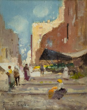 Oscar Ricciardi (Napoli 1864 Napoli 1935) Mercato Olio su tela, cm. 15x12....