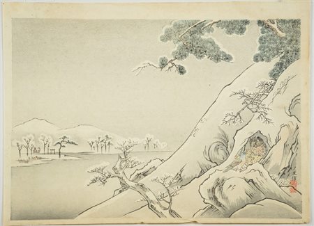 Kano Tomonobu ( 1755 1819) Paesaggio Xilografia su carta, cm. 24x33. Firmata...