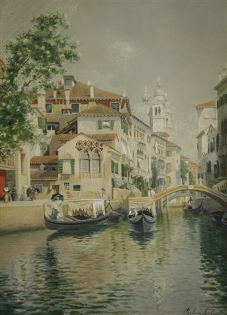 Rubens Santoro (Mongrassano 1859 Napoli 1942) Gondole sul canale di Venezia...
