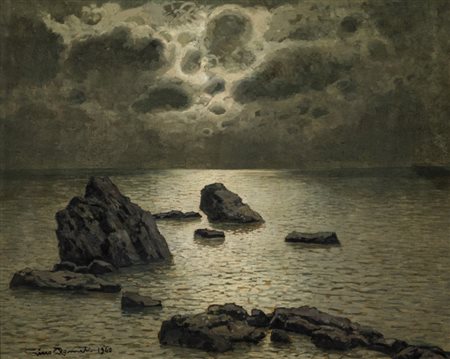 Gino Romiti (Livorno 1881 1967) Marina 1940 Olio su tavola, cm. 40x50. Firma...