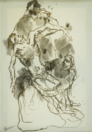 Felice Carena (Cumiana (To) 1879 Venezia 1966) Deposizione China acquerellata...