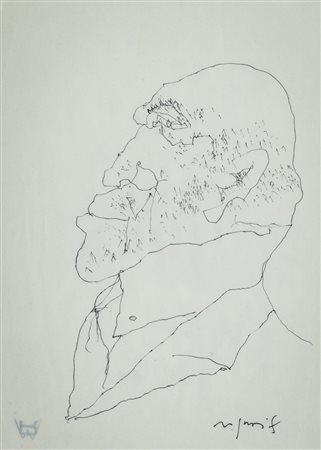 Franco Rognoni (Milano 1913 1999) Volto maschile China su carta, cm. 30x21....