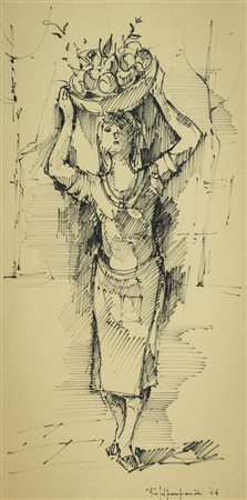 Raffaella Spampanato (Lucca 1935) Figura con cesto di frutta 1964 Pennarello...