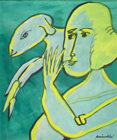 Remo Brindisi (Roma 1918 Lido di Spina (Fe) 1996) Pastorale Olio su cartone,...