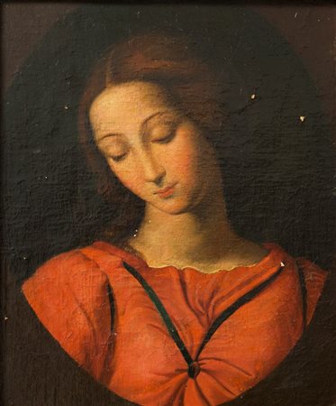 PITTORE ANONIMO DELL'800 "Ritratto femminile" 49x40 olio su tela Restauri e...