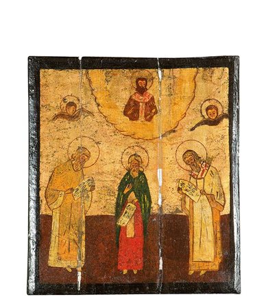 ICONA "Santi" 35x31 tempera e oro su tavola Difetti e mancanze