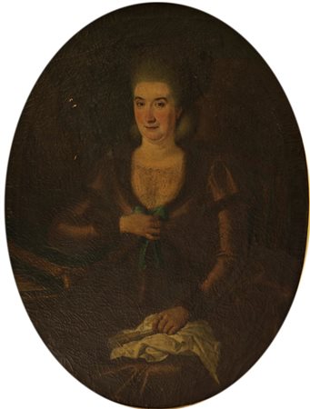 PITTORE DEL '700 "Ritratto femminile con ventaglio" 125x96 (ovale) olio su...