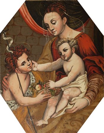 PITTORE DELL'800 "Sacra famiglia" 54x45 olio su tavola (di formato ottagonale)