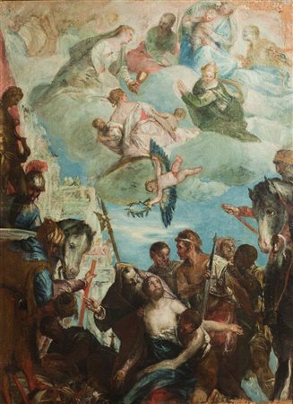 PITTORE ANONIMO DEL '600 "Il martirio di San Lorenzo" 112x82,5 olio su tela...