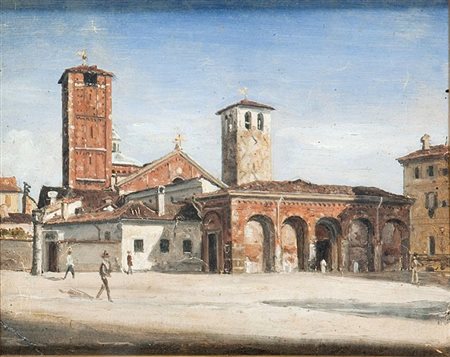 BISI LUIGI (?) 1814 - 1886 "La Basilica di Sant'Ambrogio a Milano" 1845...