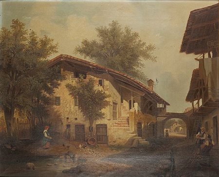 PITTORE ANONIMO DELL'800 "Cascina" 52x64 olio su tela