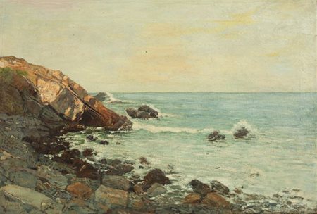 AUTORE NON IDENTIFICATO "Veduta di Quarto al Mare" 60x90 olio su tela Opera...