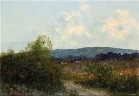 PISANO GIOVANNI Sevi (NU) 1875 - 1964 Torino "Nuvole rosa" 24,5x34 olio su...
