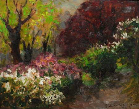 VELLAN FELICE Torino 1889 - 1976 "Biella (La Burcina)" 1964 40x50 olio su...