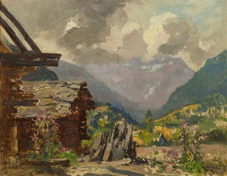 GACHET MARIO Torino 1879 - 1981 "Vecchi casolari a Brusson (Val d'Aosta)"...