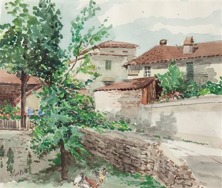 FURLETTI SEVERINO Torino 1886 - 1970 "Estate" 27,5x32,5 acquerello su carta...