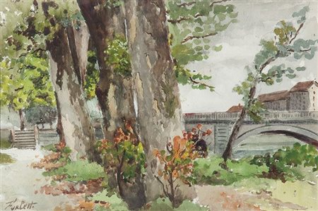 FURLETTI SEVERINO Torino 1886 - 1970 "Scorcio di Torino" 28,5x43 acquerello...