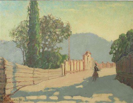 PIOVANO FERRUCCIO Cambiano (TO) 1890 - 1980 Torino "Stradone con palizzata e...