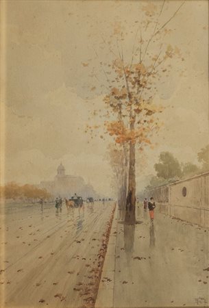 CATTI AURELIO Palermo 1895 - 1966 "Lungo la strada" 48x33 acquerello su carta...