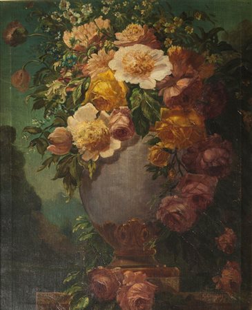 CERAGIOLI GIORGIO Porto S.Stefano (GR) 1861 - 1947 Torino "Fiori" 75x61 olio...