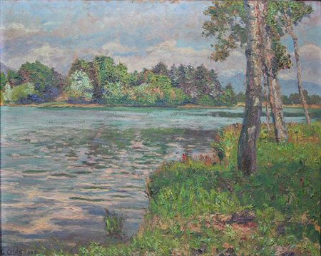 CRIDA GIOVANNI PAOLO Graglia (BI) 1886 - 1967 "Fiume tra i boschi" 1923 47x60...