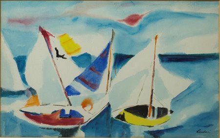 PAULUCCI ENRICO Genova 1901 - 1999 Torino "Vele" 38x56 gouache su carta Opera...