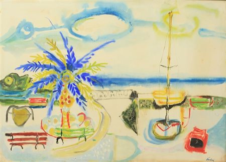 PAULUCCI ENRICO Genova 1901 - 1999 Torino "Palma e panchine" 1970 48x65...