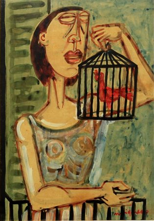 MIGNECO GIUSEPPE Messina 1908 - 1997 Milano "Canto al balcone" 50x35 tecnica...