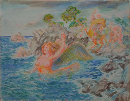 SASSU ALIGI Milano 1912 - 2000 "Sirena alata" 1985 50x65 acrilici su carta...