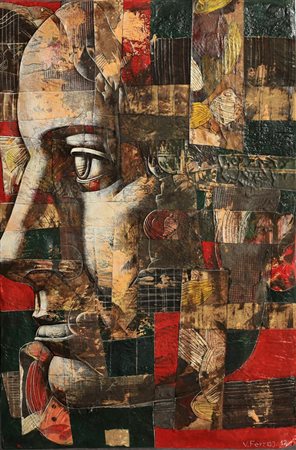 FERRAJ VIKTOR Tirana 1965 "Il profilo" 2012 90x60 tecnica mista e collage su...