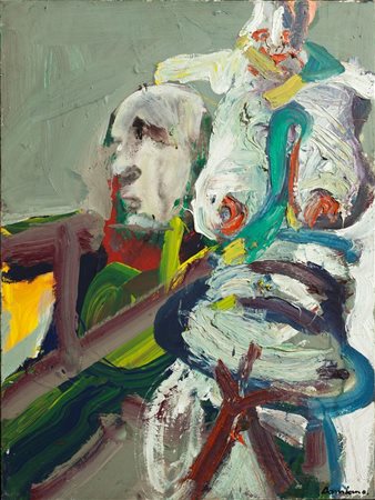 DAMIANO BERNARD I 1926 - 2000 "Etruschi (Coppia)" 1978 80x60 acrilici su tela...