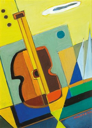 POZZO UGO Torino 1900 - 1981 "Chitarra" 35x26 olio su cartone Opera firmata...