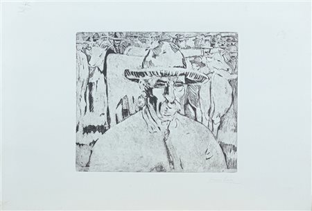 Moses Levy ( Tunisi 1885 - Viareggio 1968) Ritratto di contadino alla fiera...