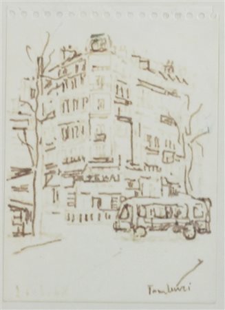 Orfeo Tamburi ( Jesi 1912 - Parigi 1994) Parigi con autobus 1968 Dim.12,5x9...