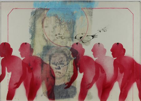 Paolo Baratella ( Bologna 1935) Figure 1967 Dim.49,7x69.5 Tecnica mista su...