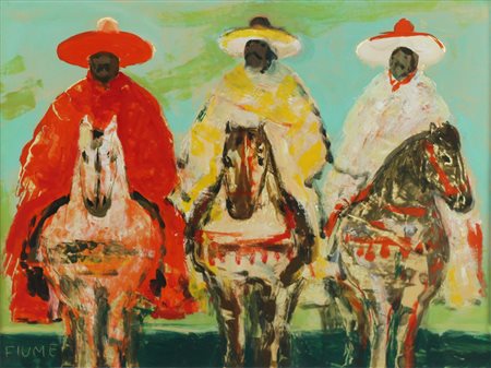 Salvatore Fiume ( Comiso 1915 – Milano 1997) I tre messicani Dim.27x36 Olio...