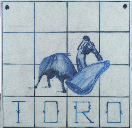 Aldo Mondino ( Torino 1938 – Torino 2005) Toro 2000 Dim.40x40 Olio su...