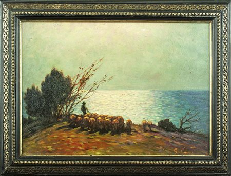 GIOVANNI LOMI Livorno 1889-1969 olio su tavola cm 24,5x34,5 firmato in basso...