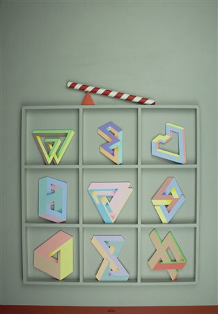 LUCIO DEL PEZZO Napoli 1933) " Geometria peregrinams " collage colore...