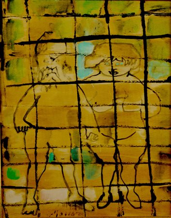 MINO MACCARI Siena 1898 - Roma 1989 olio su compensato anno 1958 c.a cm 42x33...