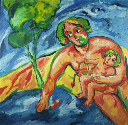 MIMMO GERMANÀ Catania 1944 - Busto Arsizio 1992 " Al Bagno " olio su tela...