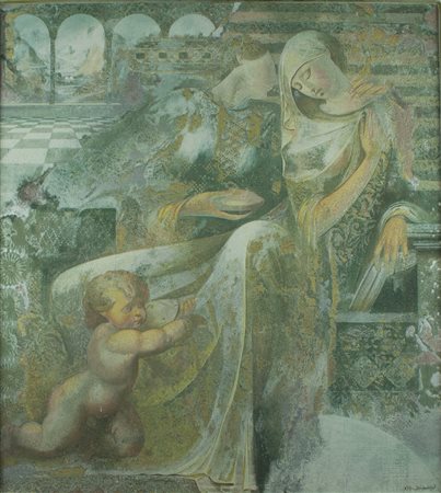 ELVIO MARCHIONNI Spello 1944 Affresco e tecnica mista su tela cm 64X70...