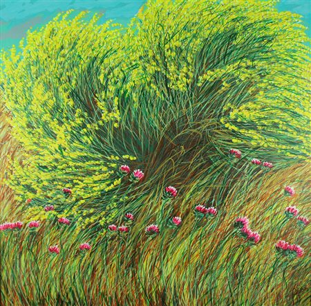 FRANCO AZZINARI San Demetrio Corone 1949 acrilico e olio su cartone cm 70x70...