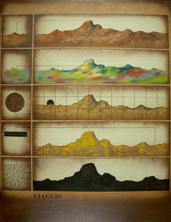 GUIDO BIASI Napoli 1933 - Parigi 1982 " Viaggio " olio su tela anno 1972 cm...