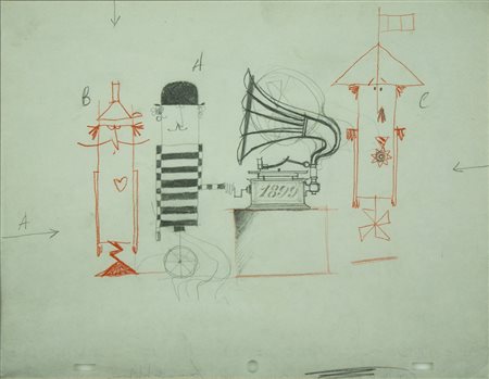 PINO PASCALI Bari 1935 – Roma 1968 " Iposteros " anno 1964 matite su carta cm...