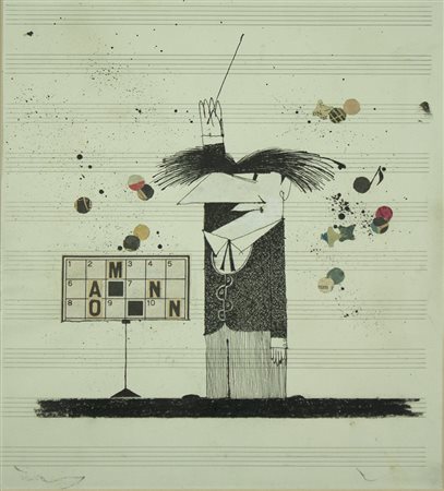 PINO PASCALI Bari 1935 – Roma 1968 "Manon " anno 1964 tecnica mista su carta...