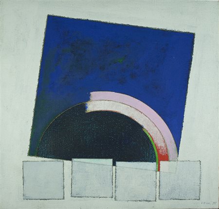 EUGENIO CARMI Genova 1920 – Lugano 2016 " Rincorrendo un sogno " olio su tela...